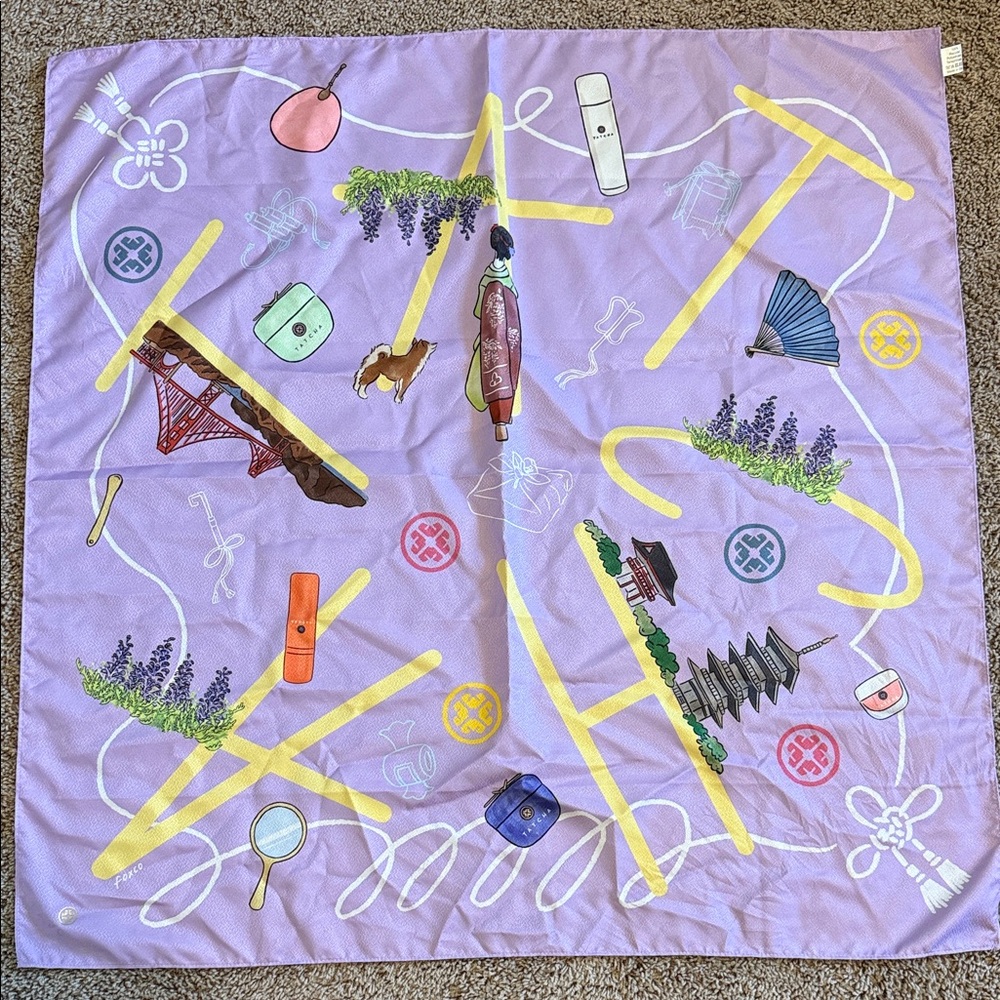 Tatcha Lavender Silk Scarf with Japanese Symbols